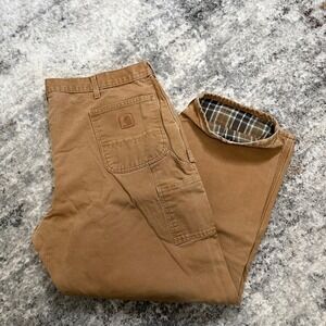 Carhartt B111-BRN Flannel Lined Carpenter Pants Mens 44x30 Brown Duck Canvas